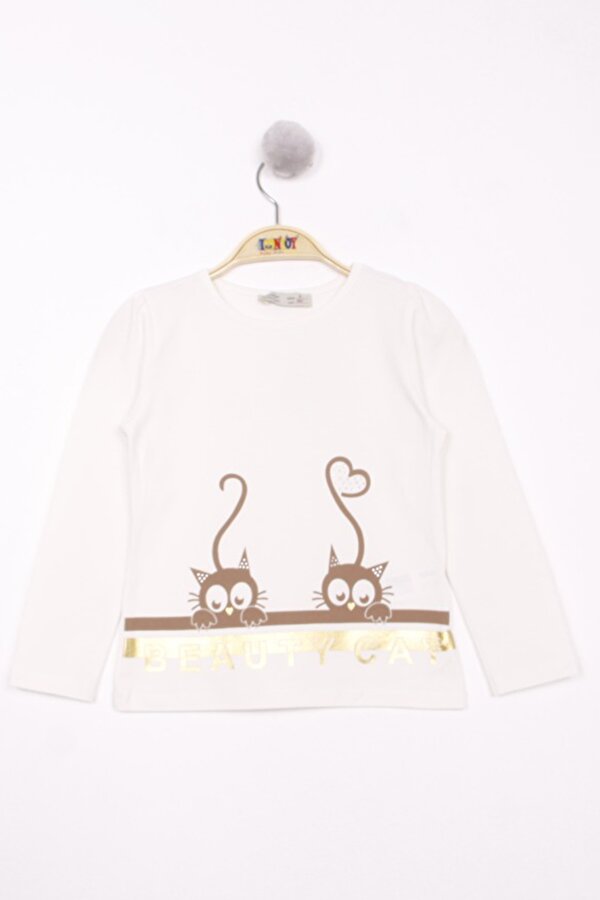 Toontoy Kids Toontoy Kız Çocuk Kedi Baskılı T-Shirt