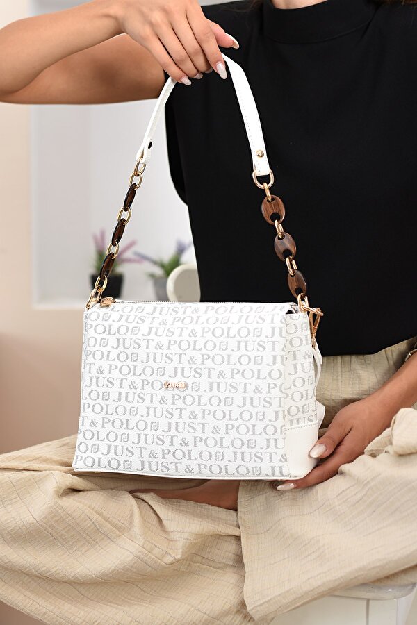 Just Polo Kolon Askılı Zincir Detaylı 4 Bölmeli Vegan Deri Kadın El ve Çapraz Omuz Çantası NL2802