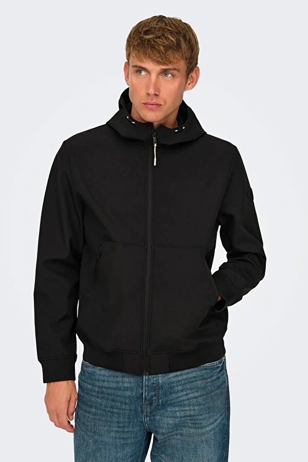 Only&Sons Only & Sons Erkek Onsbowıe Kapüşonlu Softshell Ceket Mont 22029276 Siyah