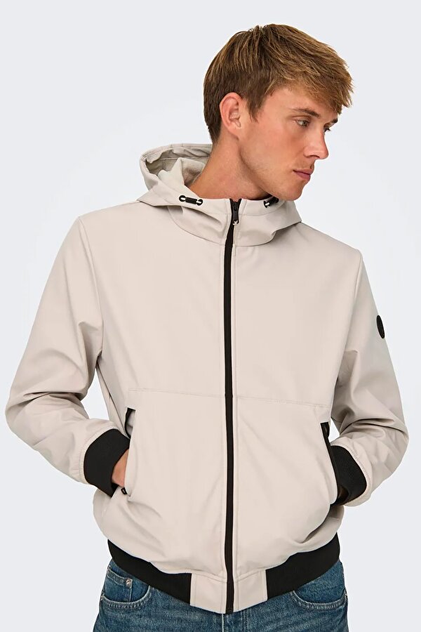 Only&Sons Only & Sons Erkek Onsbowıe Kapüşonlu Softshell Ceket Mont 22029276 Taş