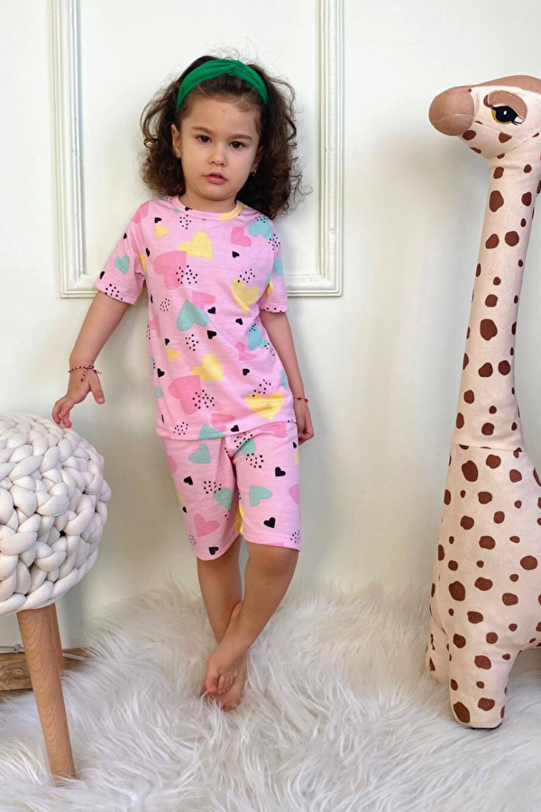 Harika Kids Kız Çocuk Pamuklu Penye Kumaş Şortlu Pijama Takımı