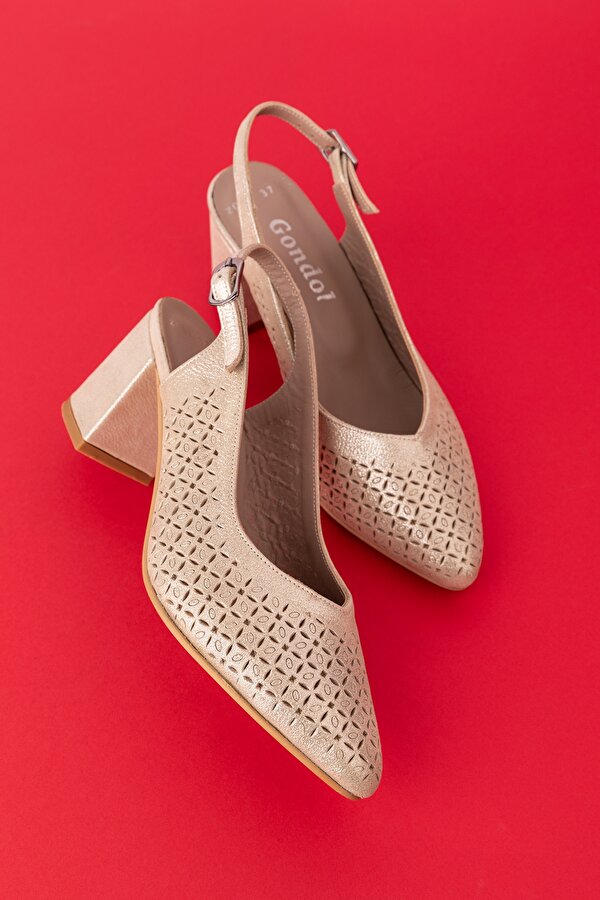 Gondol Kundura Gondol Hakiki Deri Lazer Kesim Şık Topuklu Ayakkabı şhn.2007