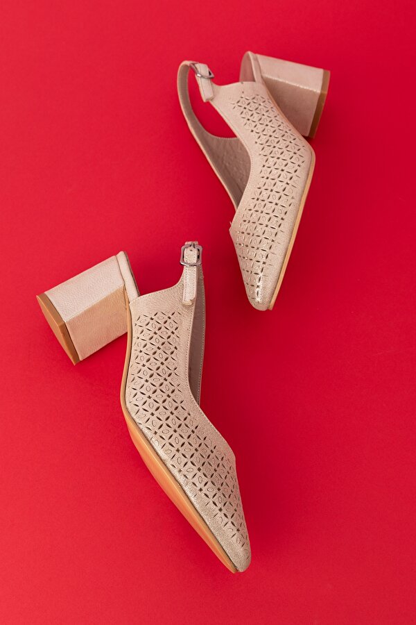 Gondol Kundura Gondol Hakiki Deri Lazer Kesim Şık Topuklu Ayakkabı şhn.2007