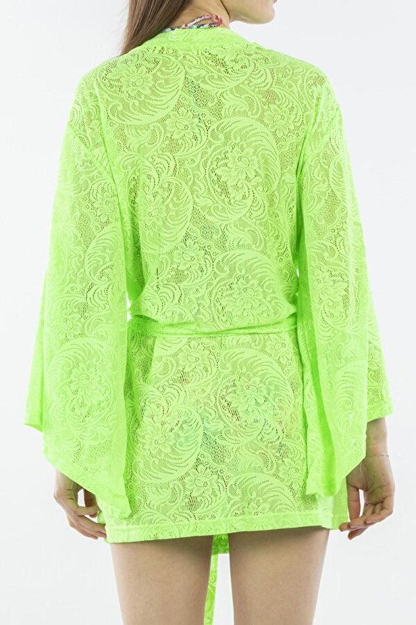 NICOLETTA Kadın Pareo Kaftan Sabahlık Dantelli Yeşil