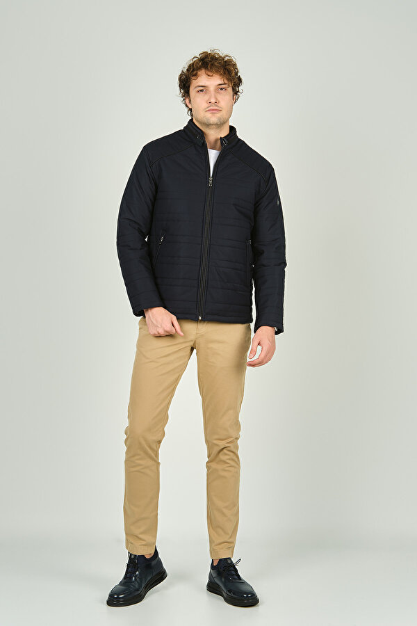 Lucas Erkek Dik Yaka Deri Biyeli Çift Cepli Mont 4707 Lacivert