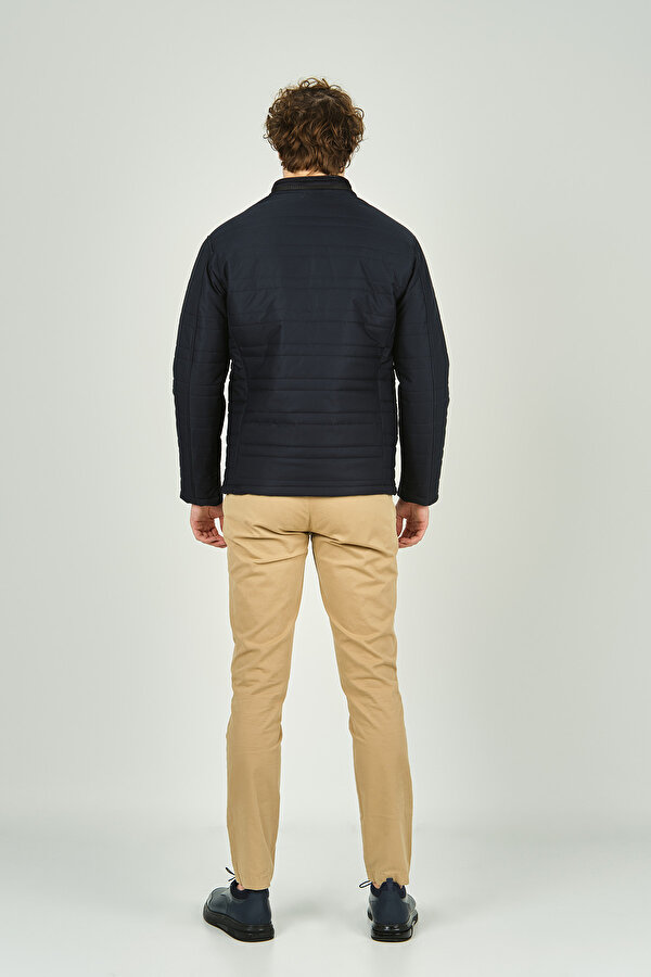 Lucas Erkek Dik Yaka Deri Biyeli Çift Cepli Mont 4707 Lacivert