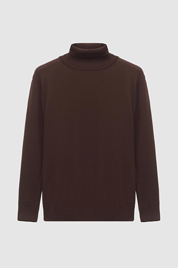 Damat Ds  Regular Fit Kahverengi Pamuk Karışımlı Balıkçı Yaka Triko Kazak