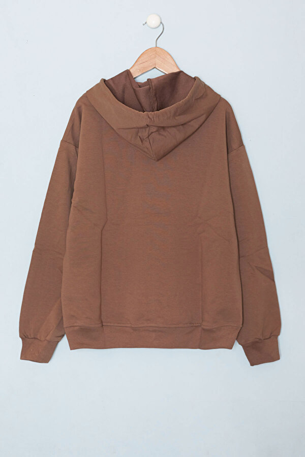 Cansın Mini Kahverengi Baskılı Erkek Çocuk Şeritli Kapüşonlu Sweatshirt 19218