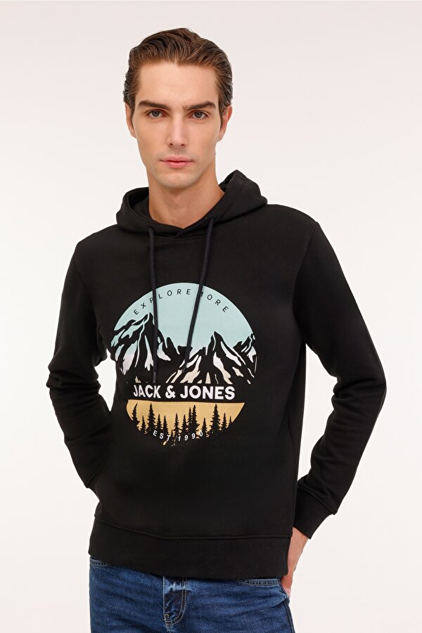 Jack & Jones JJPEAK SWEAT HOOD LN Siyah Erkek Sweatshirt