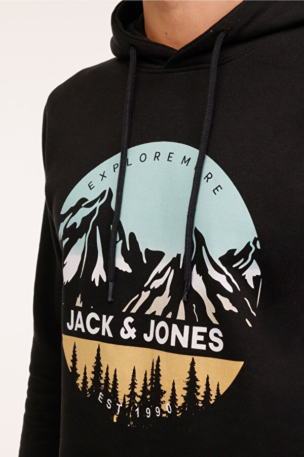 Jack & Jones JJPEAK SWEAT HOOD LN Siyah Erkek Sweatshirt