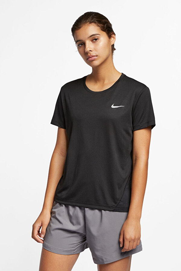 Nike W NK MILER TOP SS Siyah Kadın Kısa Kol T-Shirt
