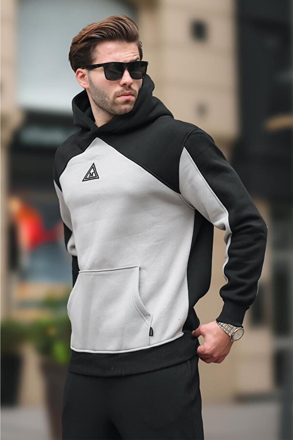 Madmext Siyah Kapüşonlu Cep Detaylı Nakışlı Sweatshirt E7085