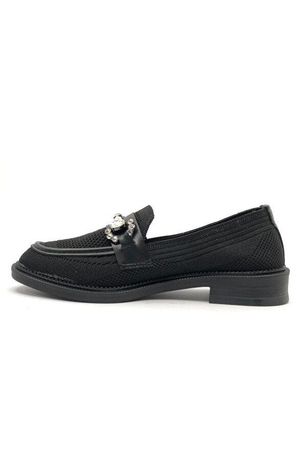Feles Toka Taş Detaylı Triko Loafer Kadın Babet Ayakkabı