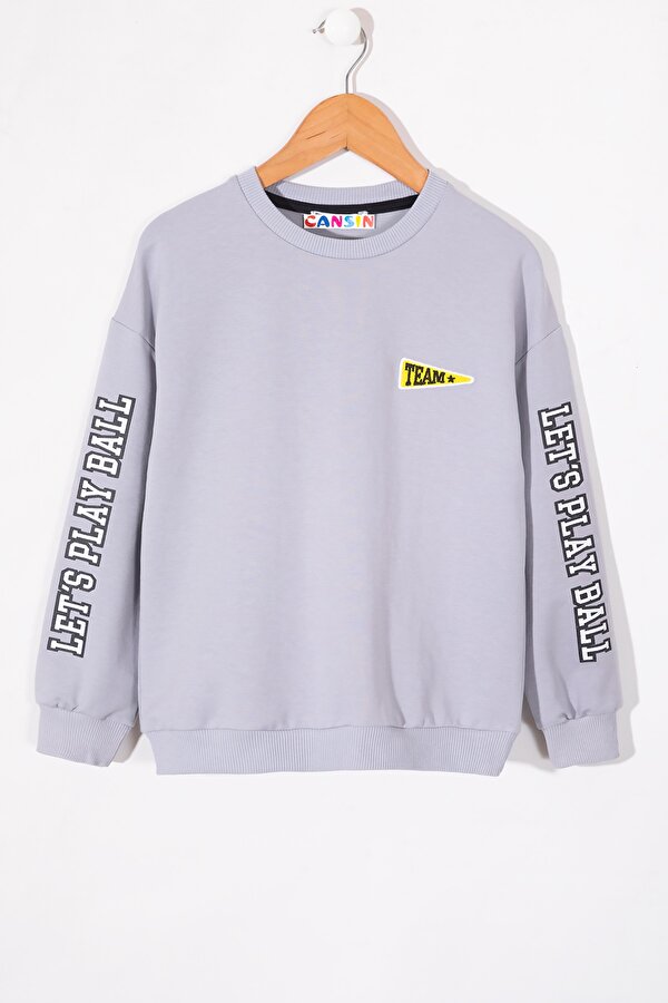 Cansın Mini Gri Sırtı Play Baskılı Bisiklet Yaka Erkek Çocuk Sweatshirt 19663
