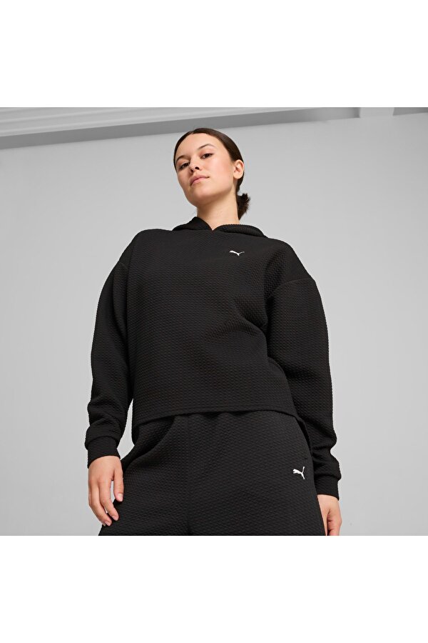 Puma Q4 Studio Textured Kadın Siyah Kapüşonlu Sweatshirt