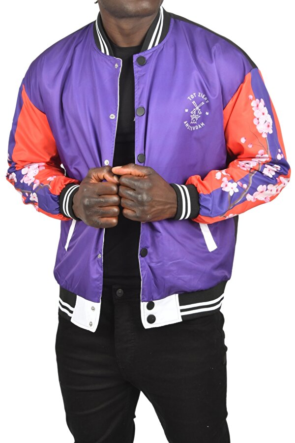 Deep Sea DeepSEA Erkek Mor Dijital Baskılı Sırtı Ejderha Desenli Su ve Rüzgar Geçirmez İnce Mont Yağmurluk 2304786