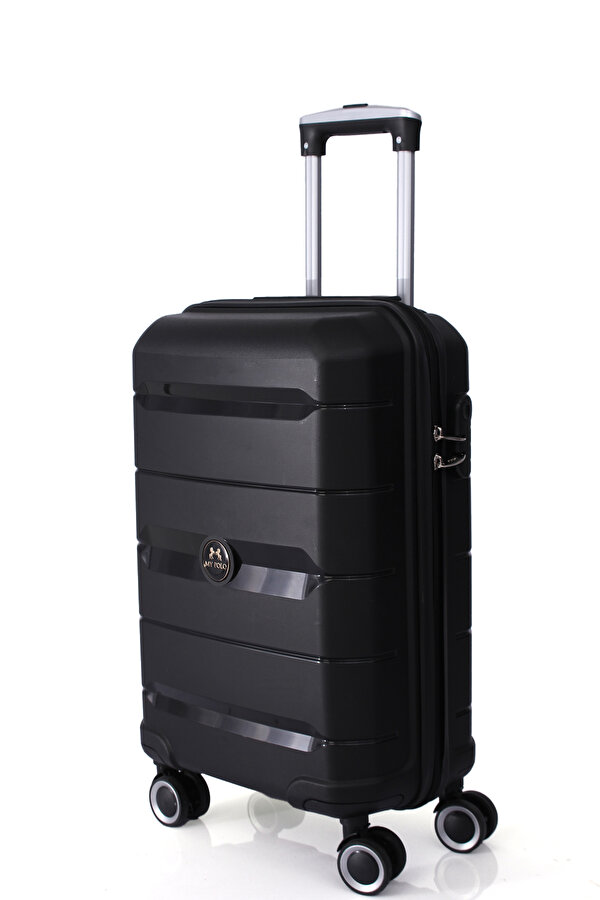 byHAKAN My-pp Kabin boy Küçük  Polipropilen Süper esnek kırılmaz tekerlekli valiz bavul seyahat SİYAH