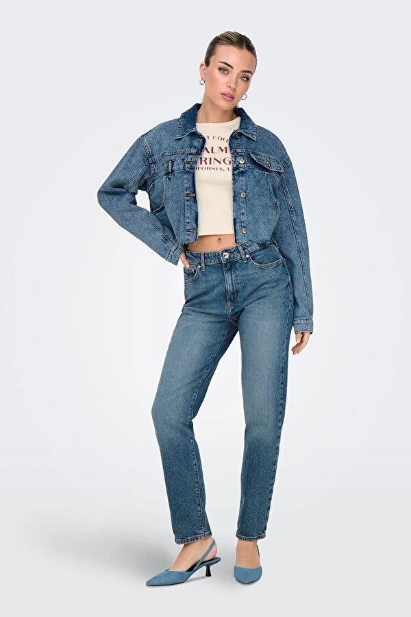 Only Kadın Onlemıly Yüksek Bel Düz Kesim Jean Pantolon 15302428 Koyu Mavi