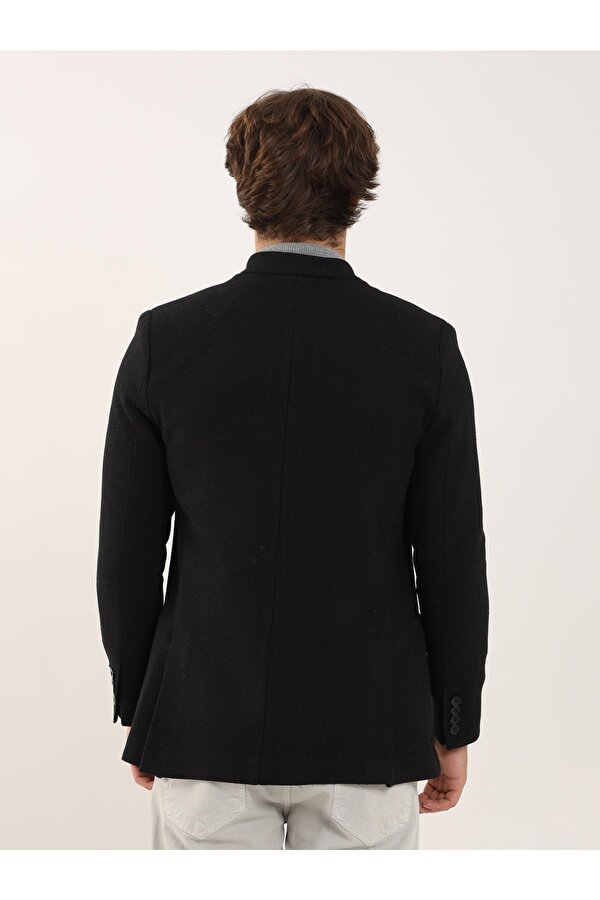 Dufy Siyah Erkek Slim Fit Balıksırtı Desenli  Mono Yaka Ceket - 91215