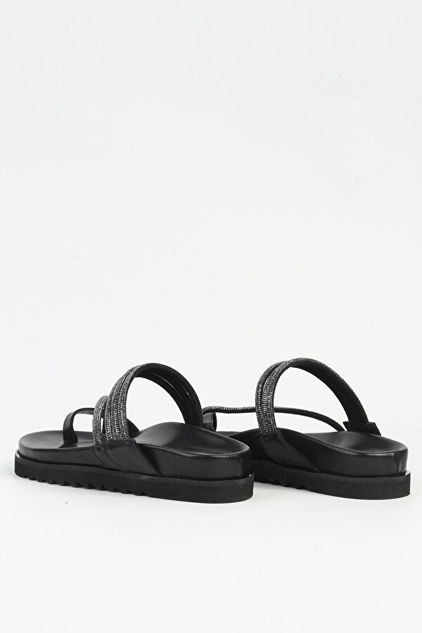 Pierre Cardin Kadın Siyah Deri Taşlı Terlik PCK-5000