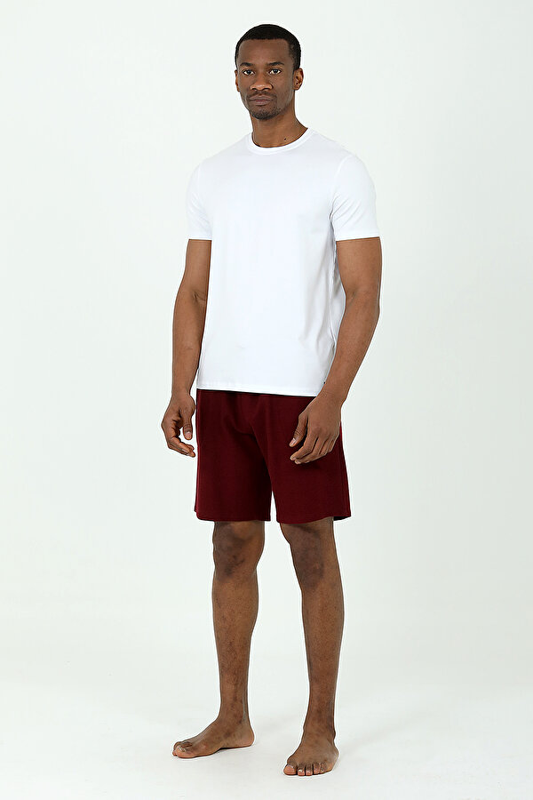 D'S damat Ds Damat Waffle Şort T-shirt Takım BORDO