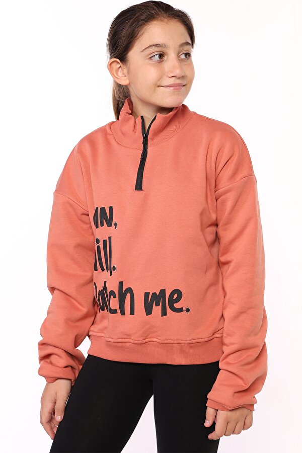 Toontoy Kids Toontoy Kız Çocuk Dik Yaka Fermuarlı Baskılı Sweatshirt