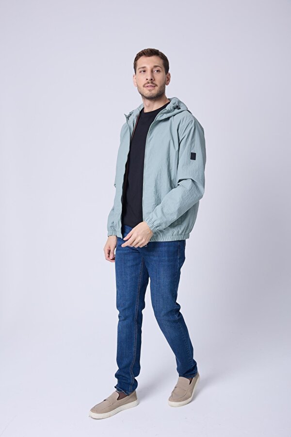 Danger Erkek Kapüşonlu Paraşüt Kumaş Ceket Su yeşili