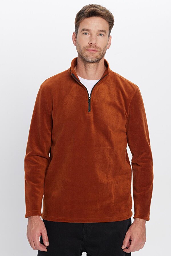 Tudors Unisex Standart Fit Rahat Kesim Tüylenme Yapmayan Soğuk Geçirmez Kahverengi Polar Sweatshirt