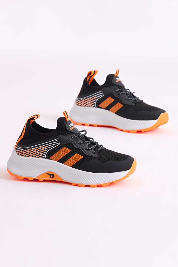Tonny Black Çocuk Unisex Siyah Oranj Rahat Kalıp Nefes Alabilen Kumaş Bağcıklı Sneaker