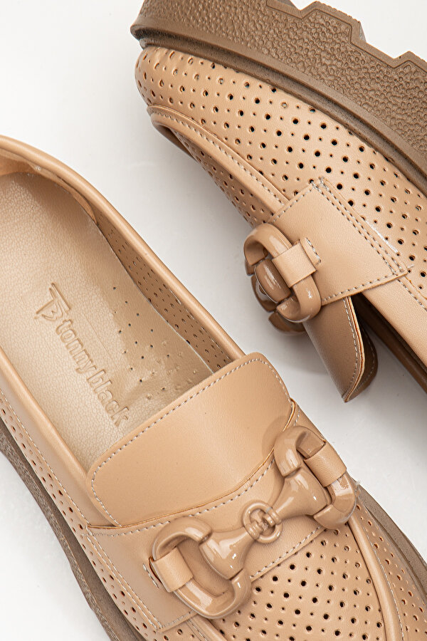 Tonny Black Kadın Nude Kalın Poli Taban Puantiye Delikli Önü Tokalı Loafer