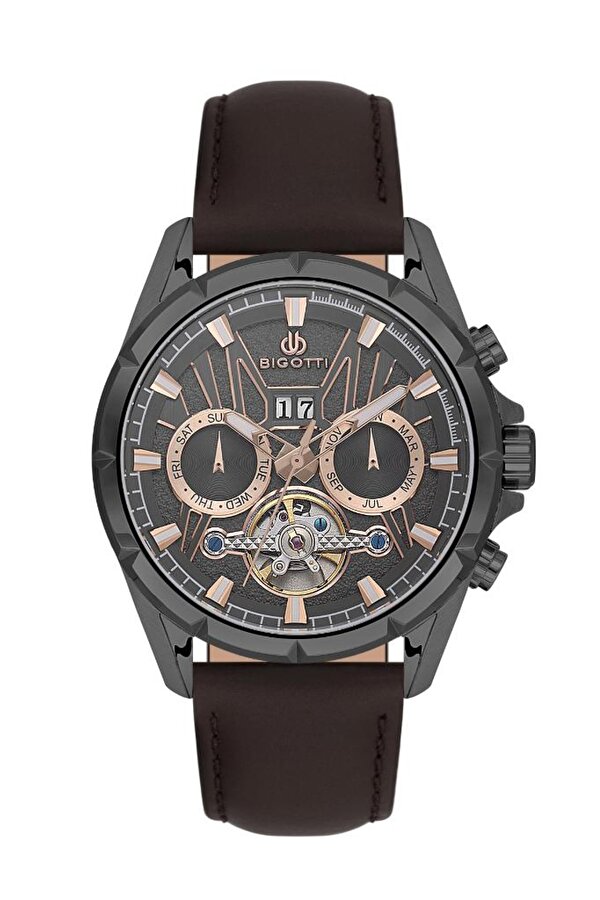 Bigotti BG.1.10598-5 Deri Kordon Otomatik Mekanizma Çelik Kaplama Kahverengi Erkek Kol Saati