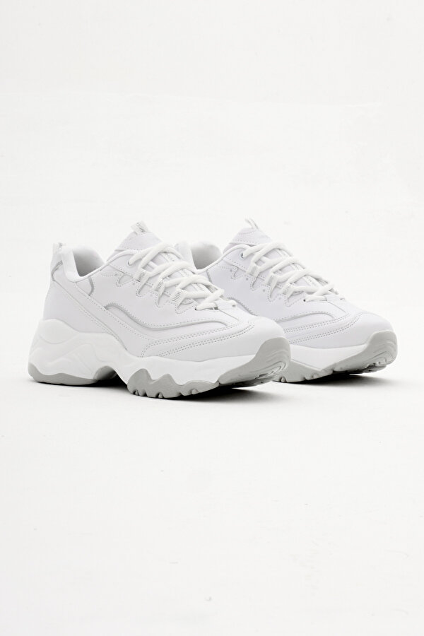 Tonny Black Kadın Beyaz Rahat Kalıp Yüksek Taban Bağcıklı Spor Ayakkabı