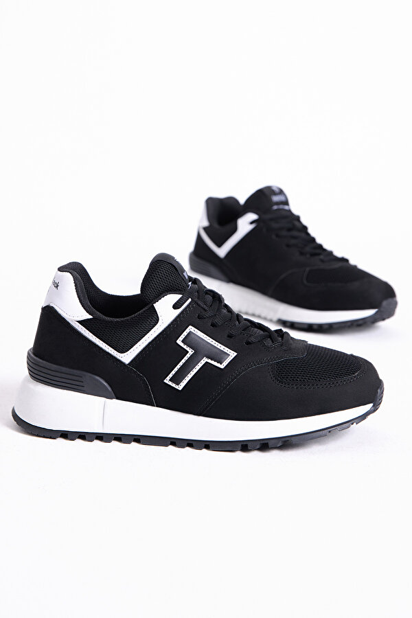 Tonny Black Unisex Siyah Beyaz Kaymaz Eva Taban Bağcıklı Spor Ayakkabı