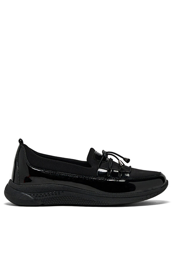 Tonny Black Kadın Siyah Rugan Önü Lastik Bağcıklı Topuk Jelli Ortopedik Anne Günlük Ayakkabi