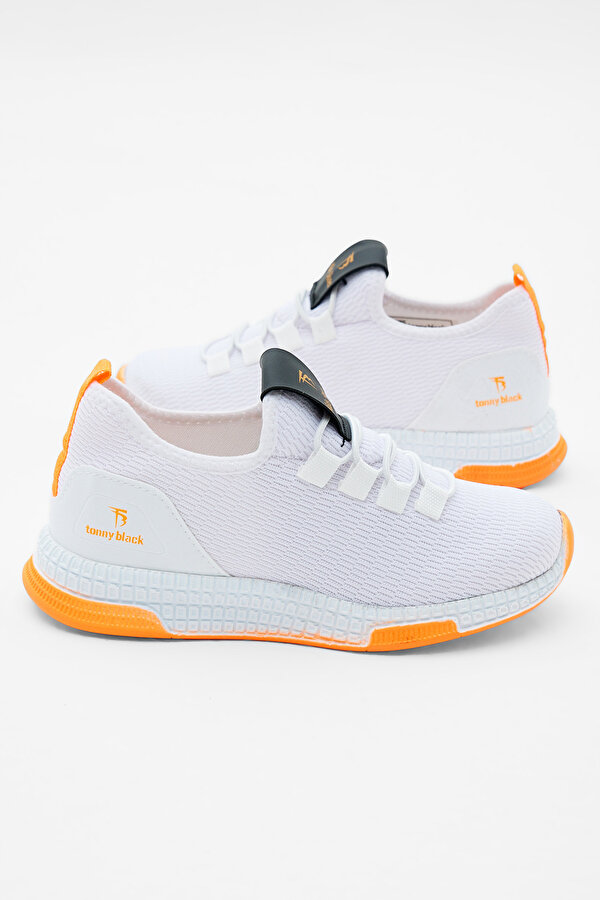 Tonny Black Çocuk Unisex Beyaz Oranj Rahat Kalıp Lastik Bağcıklı Spor Ayakkabı