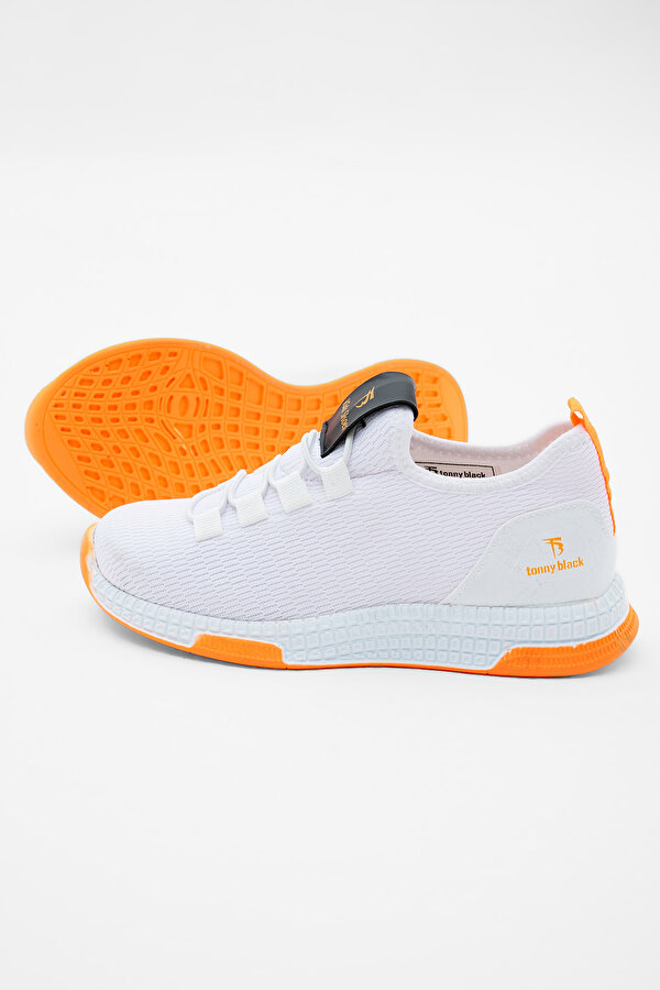 Tonny Black Çocuk Unisex Beyaz Oranj Rahat Kalıp Lastik Bağcıklı Spor Ayakkabı