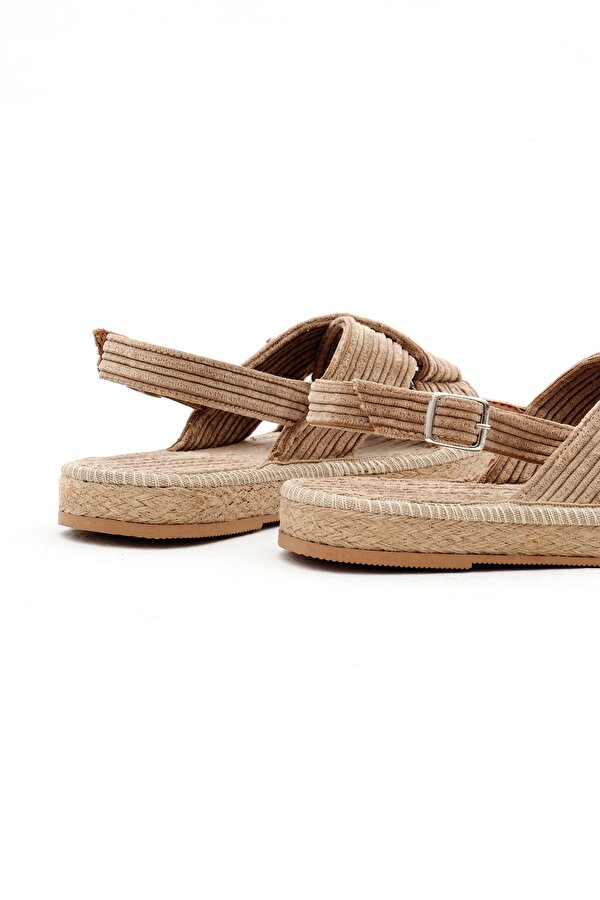 Tonny Black Kadın Vizon Çapraz Bantlı Bilekten Bağlamalı Hasır Triko Sandalet