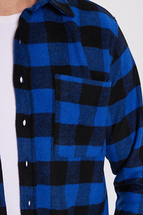 Tudors Erkek Klasik Fit Normal Kesim Uzun Kollu Tek Cepli Kareli Kışlık Oduncu Gömlek