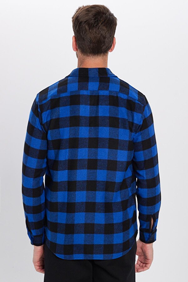 Tudors Erkek Klasik Fit Normal Kesim Uzun Kollu Tek Cepli Kareli Kışlık Oduncu Gömlek