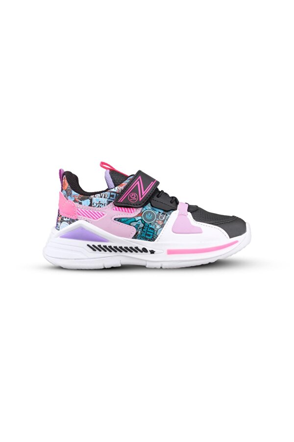 M.P Büyük Kız Çocuk Cırtlı Siyah-Mor Sneaker