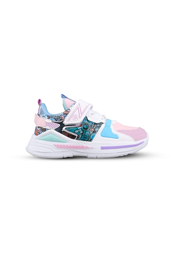 M.P Büyük Kız Çocuk Cırtlı Beyaz-Mor Sneaker