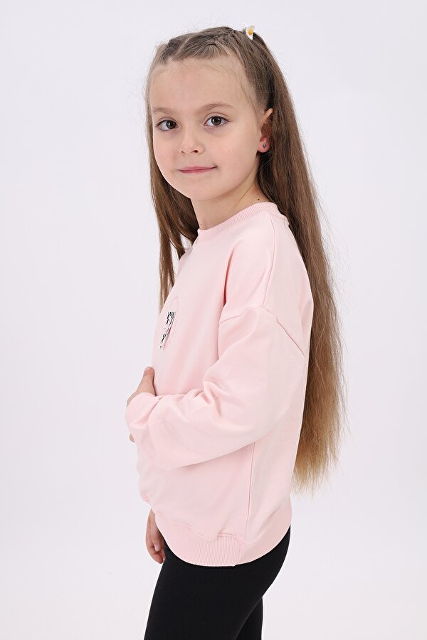 Toontoy Kids Toontoy Kız Çocuk Relax Fit Bisiklet Yaka Düşük Omuz Nakış Baskılı Sweatshirt -  2 İplik