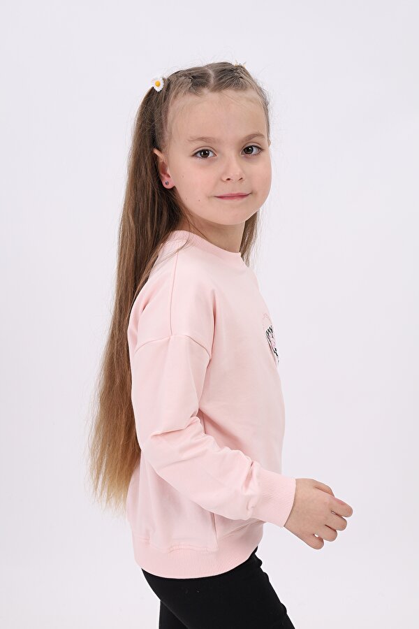 Toontoy Kids Toontoy Kız Çocuk Relax Fit Bisiklet Yaka Düşük Omuz Nakış Baskılı Sweatshirt -  2 İplik