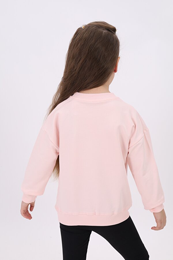 Toontoy Kids Toontoy Kız Çocuk Relax Fit Bisiklet Yaka Düşük Omuz Nakış Baskılı Sweatshirt -  2 İplik