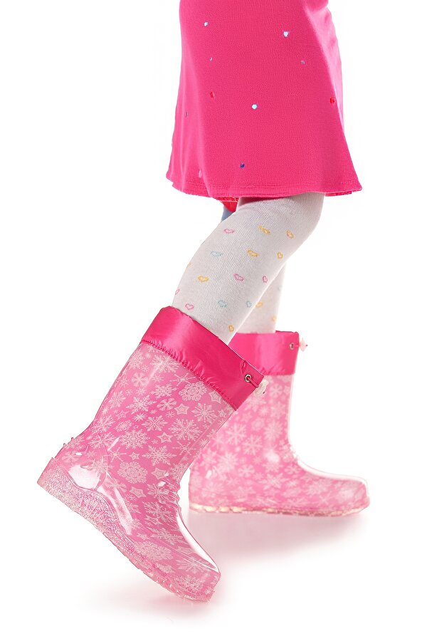 Kiko Kids Savana Su Geçirmez Kız Çocuk Yağmur Çizmesi Pembe - Beyaz