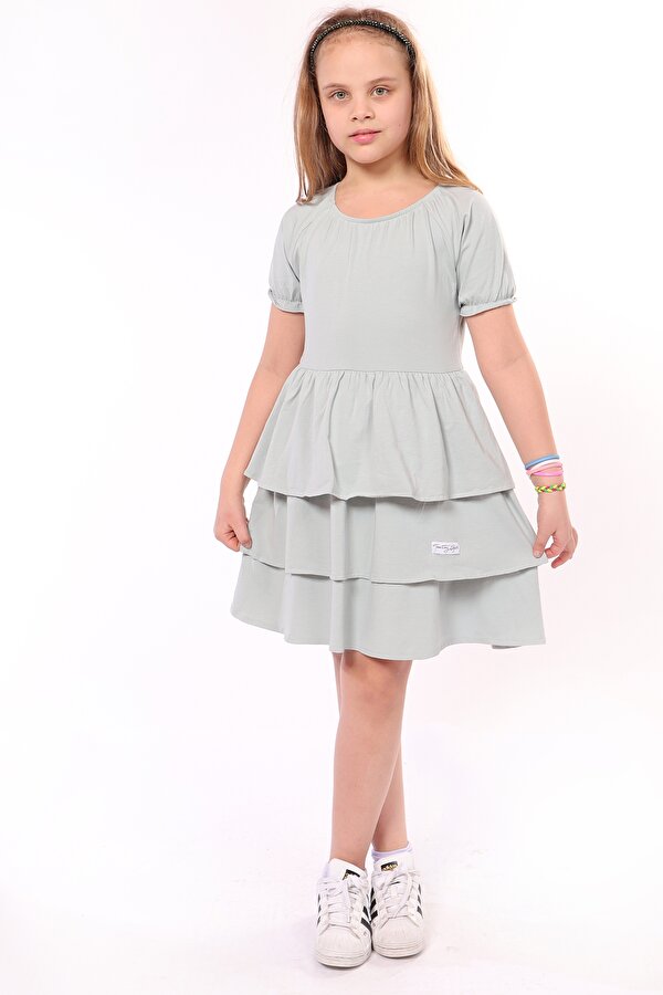 Toontoy Kids Toontoy Kız Çocuk Reglan Kol Armalı Fırfır Detaylı Elbise