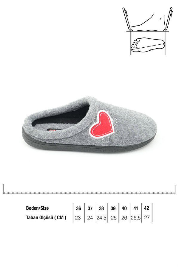 GEZER Kışlık Kadın Ev Bahçe Comfort Taban Nakışlı Kalp Desenli Keçe Terlik