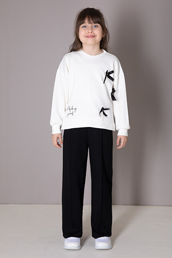 Cansın Mini Siyah Fiyonklu Badili Geniş Paça Pantolonlu Kız Çocuk Takım 19880