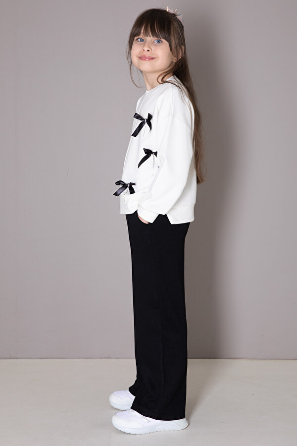 Cansın Mini Siyah Fiyonklu Badili Geniş Paça Pantolonlu Kız Çocuk Takım 19880