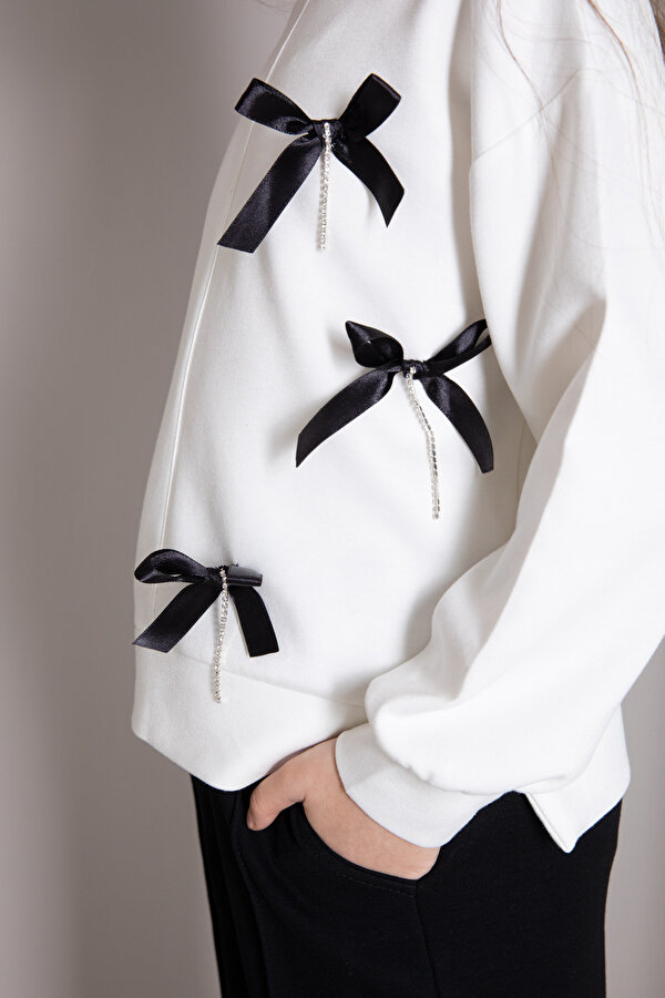 Cansın Mini Siyah Fiyonklu Badili Geniş Paça Pantolonlu Kız Çocuk Takım 19880